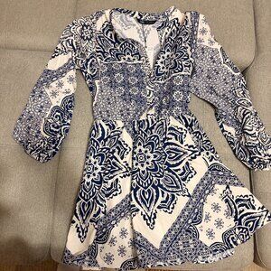 NWT Zara Blue + White Paisley Mini Dress